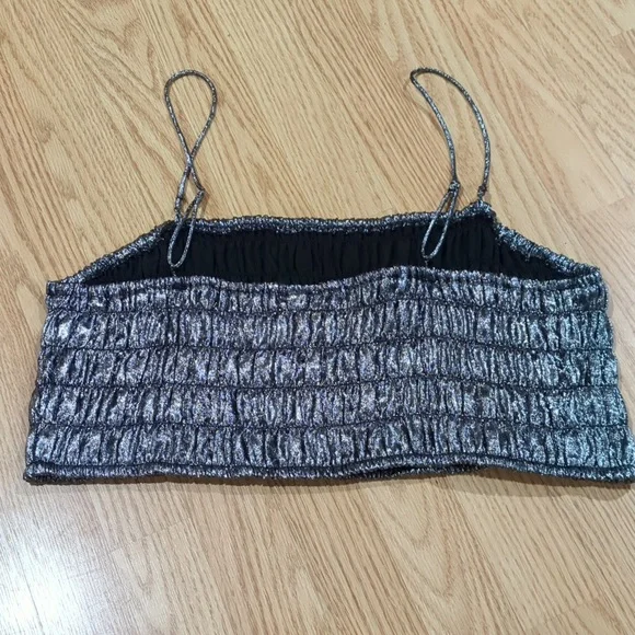 silver metallic strappy smocked top. 2XL - Picture 5 of 8